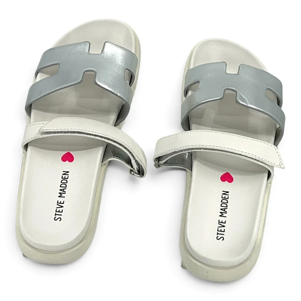 Steve Madden Mayven Girls White Silver Slide Sandals Size 2
